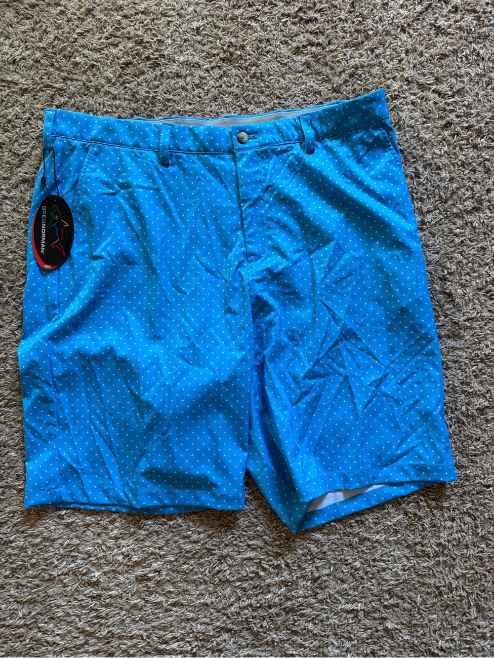 Greg Norman Collection Turquoise Blue Polka Dot Swim Shorts